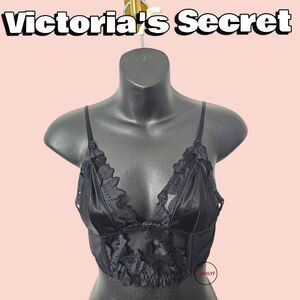 Victoria's Secret Embroidered Floral Bralette Longline Bra Black Small